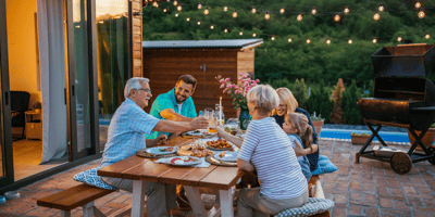 Family dining outdoors