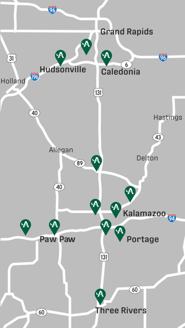Map showing Arbor locations.