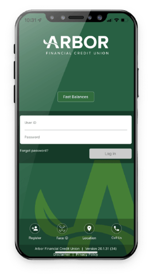 Mobile view of login page on Arbor app.