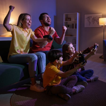family playing video games
