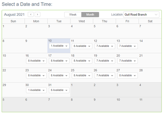 "Select a Date and Time" scheduling screen.