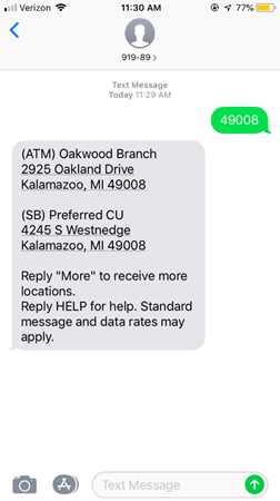 Text any ZIP Code to 91989 to find a nearby CO-OP ATM.