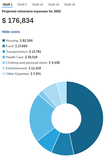 A screenshot of the Planning for Retirement Expenses budget planner.